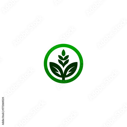 Vibrant green plant sprout icon in a circular frame, representing natural growth, organic farming, and ecological concepts.