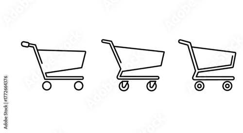 Three shopping carts lined up side by side showing retail and e-commerce concepts vector