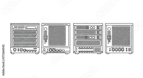 Vintage appliance designs showcase multiple angles of retro refrigeration units for commercial use vector