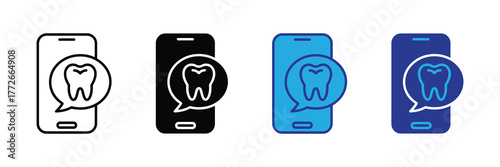 Dental tooth icon in speech bubble on smartphone screen, isolated on white background
