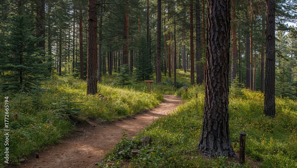 Fototapeta premium Pathway through the pine woodland scenery