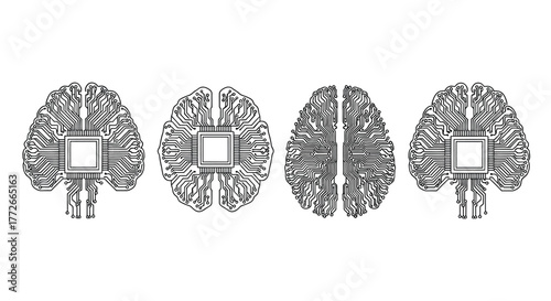 Ai brain chip integration conceptual art future technology digital circuitry and human mind connection vector