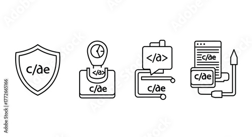 Cybersecurity concepts abstract icons representing data protection encryption and secure coding practices vector
