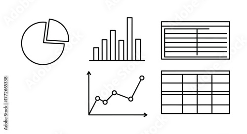 Hand drawn business data charts and graphs set for financial analysis and reporting vector