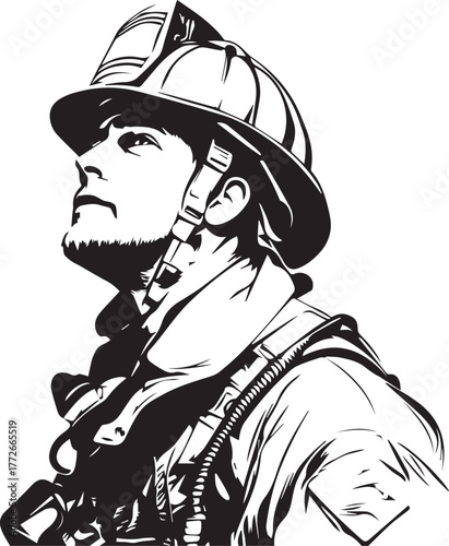 vector illustration of a firefighter in a helmet