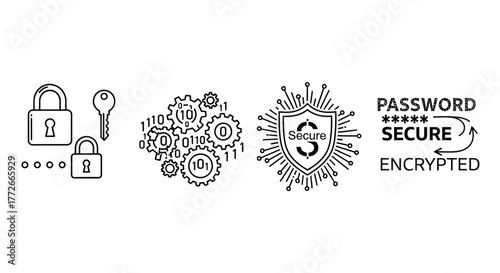 Digital security icons padlock encryption secure password data protection concepts vector