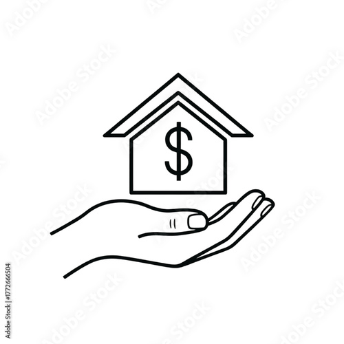 Real Estate Investment Icon – Hand Holding House with Dollar Symbol