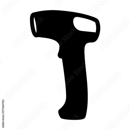Stylized Black Silhouette of a Handheld Barcode Scanner, Retail Technology