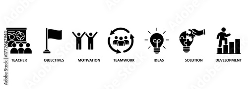 Workshop. Banner with keywords and icons