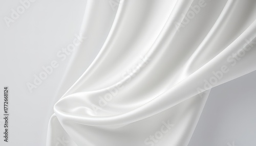A Smooth, Elegant Drape of Soft, White Fabric Cascading in Gentle Folds against a Minimalist Backdrop
