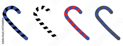 Christmas Candy Cane Icons Set – Flat Vector Illustrations with Outline, Silhouette & Color | Xmas Holiday Elements