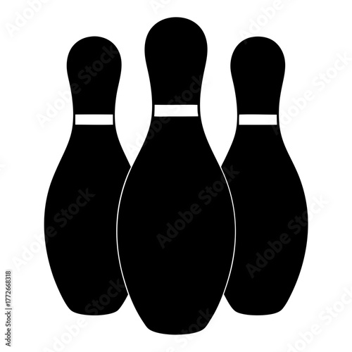 Three bowling pins perfectly aligned and ready for a strike on the lanes