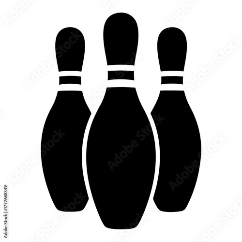 Three Bowling Pins in Black Silhouette Illustration for Game Night