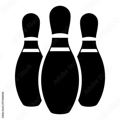 Three bowling pins in a graphic black and white minimalist design