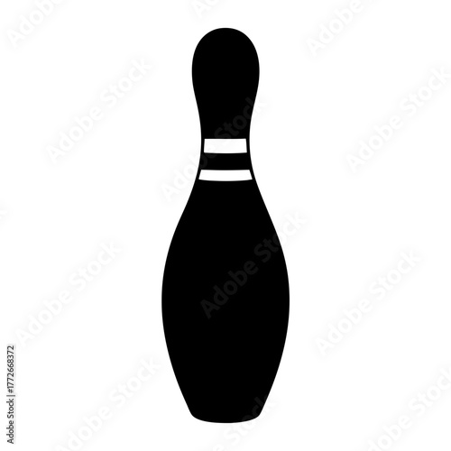 Black Bowling Pin Standing Tall with Distinctive White Stripes Near Top