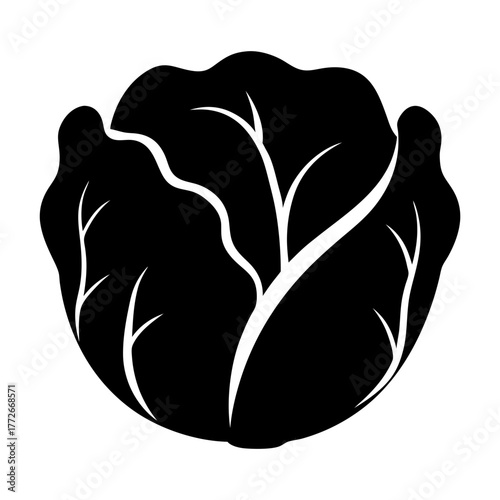 Simple black and white graphic illustration of a head of cabbage
