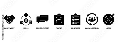 Banner negotiation deal agreement collaboration concept vector illustration with keywords and icons