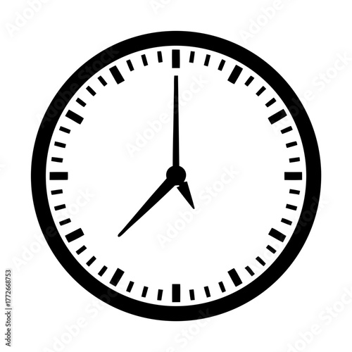 Simple black and white clock face indicating seven o clock time