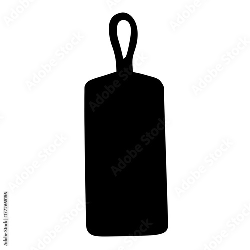 Silhouette of a minimalist black cutting board with a hanging loop