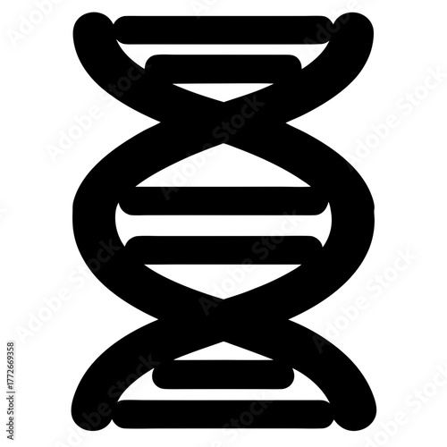 Stylized depiction of a DNA double helix structure in solid black color