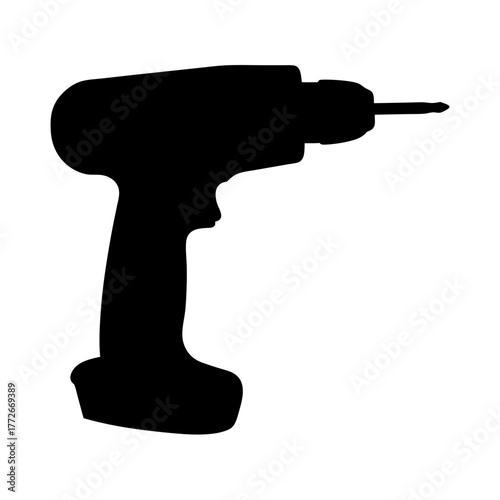 A silhouette of a cordless drill with a bit attached in high resolution
