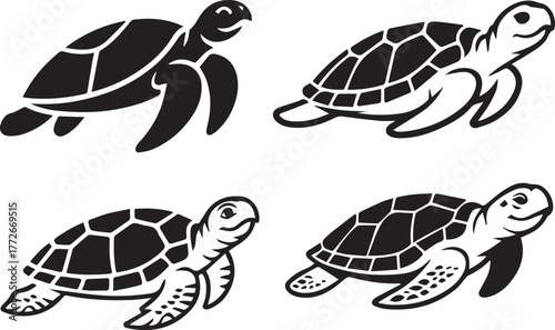 Turtle or Tortoise animals silhouette vector set walking on white background, turtle, tortoise, animal, isolated, cartoon, vector.