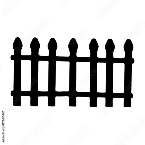 Silhouette of a Simple Picket Fence Dividing Space in a Whimsical Style