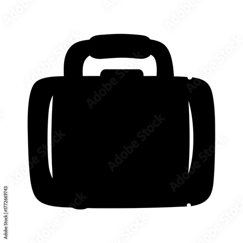 Simple black silhouette of a briefcase with rounded features and sturdy handle
