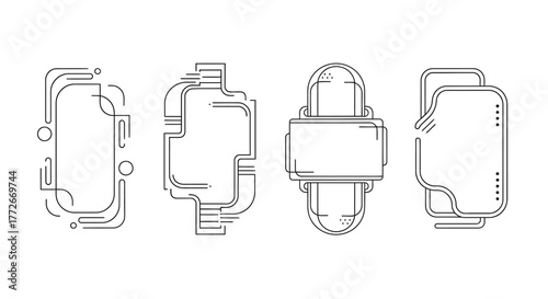Collection of stylized outline drawings of diverse mechanical fasteners and connectors vector