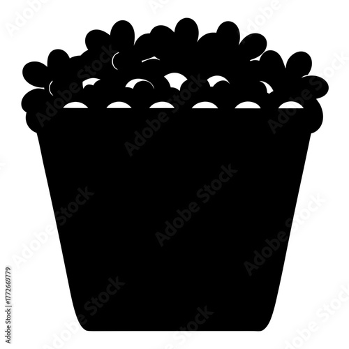 Silhouette illustration of a bucket overflowing with popcorn, ready for the show