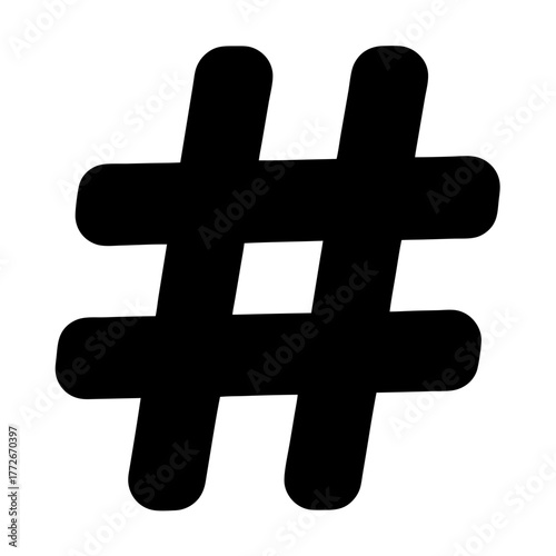 Stylized Hashtag Symbol in Black on White Background with Softened Corners