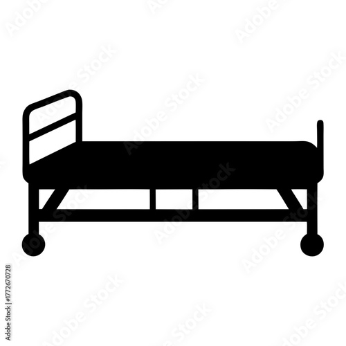 Black silhouette of a hospital bed with wheels and headboards