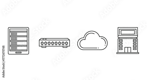 Server network switch cloud icon database rack connection data flow diagram symbols vector