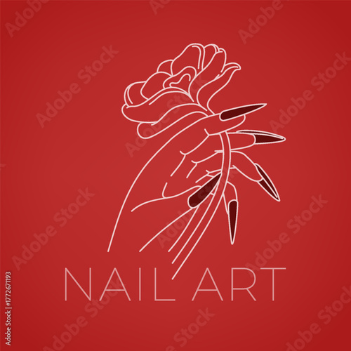 Simple monoline feminine nail art logo concept for beauty care and fashion design