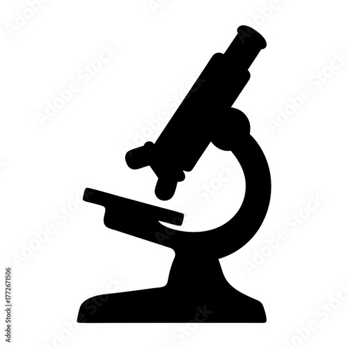Simple black silhouette of a microscope used in science or biology