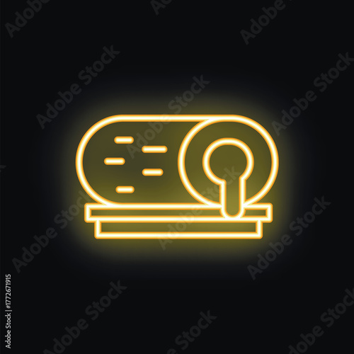 Glowing neon line icon of a towel warmer heating up a towel, perfect for websites and mobile apps