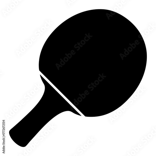 Simplified graphic illustration of a black ping pong paddle against white background