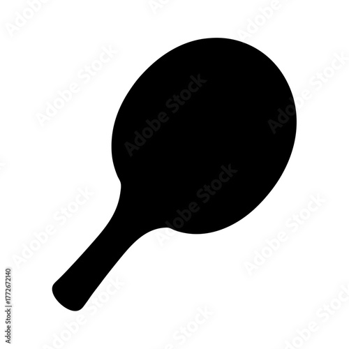 A black silhouette of a ping pong paddle against a white background