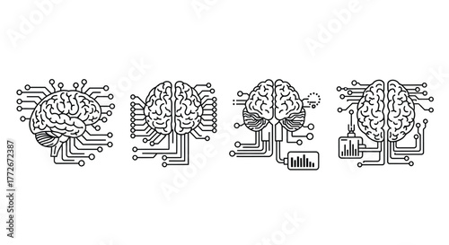 Digital brain circuits technology concept four stages of ai development represented by neural network connections vector