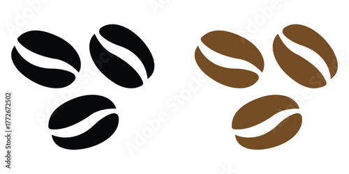 Coffee Bean Icon Set – Flat Vector Design of Arabic Roasted Coffee Seeds on White Background