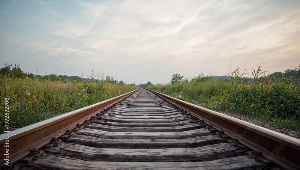 Obraz premium Railroad rails supported by timber ties