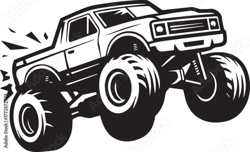 Monster Truck Vehicle Vector Illustration of a Vintage truck and tractor, truck, transportation, wheel, sports, competition, hand-drawn, art.
