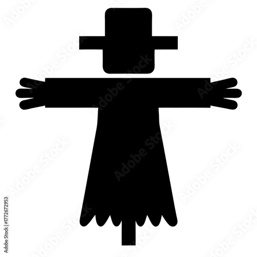 Stylized black scarecrow on white background in flat vector design style