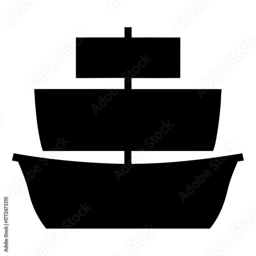 Simple silhouette representation of a three masted sailing ship at sea