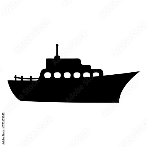 Silhouette illustration of a two level boat with antenna on top level
