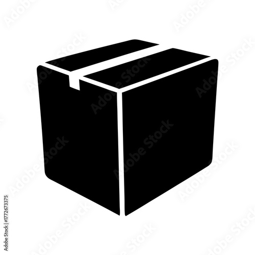 Black silhouette of a cardboard box symbolizing storage, shipping and delivery