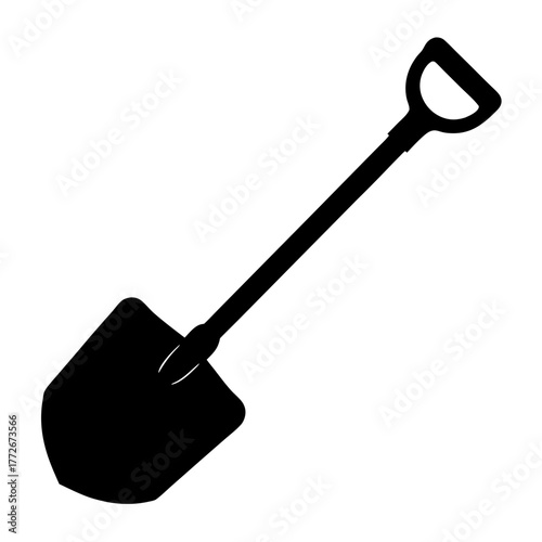 Simple vector graphic representing a black shovel used for digging tasks