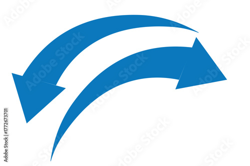 Minimalist blue curved arrows vector icon representing refresh, rotation, or exchange concept on white background