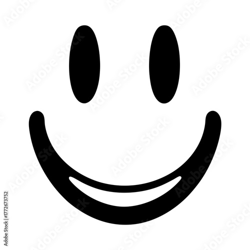 Simple iconic black and white smiley face, vector illustration of happy mood