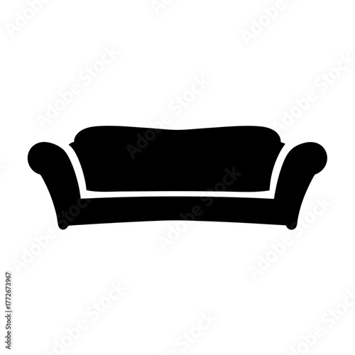 Solid black silhouette of a traditional style sofa with curved armrests